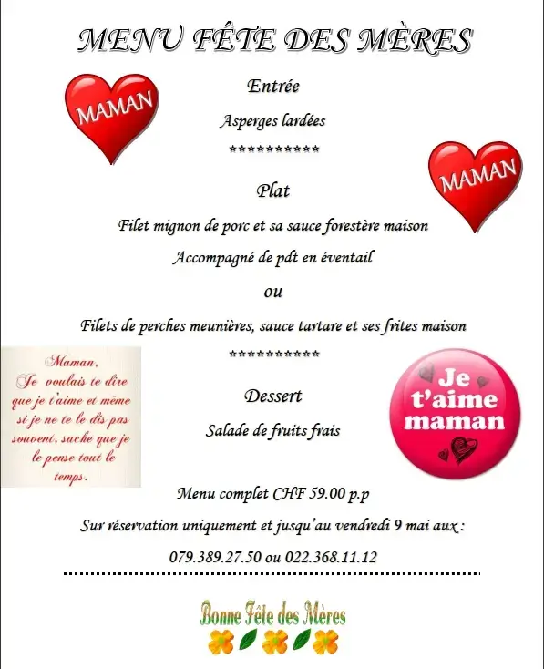 Menu de la fête des mères 2025